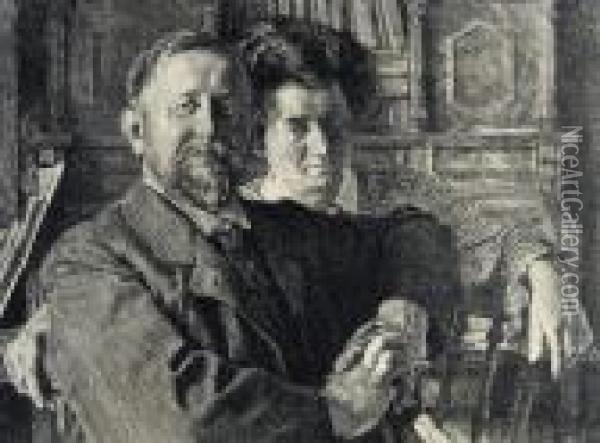 Double Portrait Of Husband And Wife Oil Painting - Otto Greiner