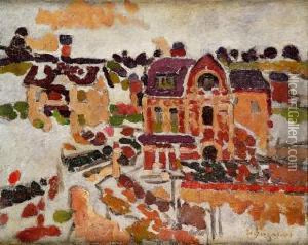 Jour De Neige, Environs De Rouen, Circa 1910 Oil Painting - Leon Suzanne