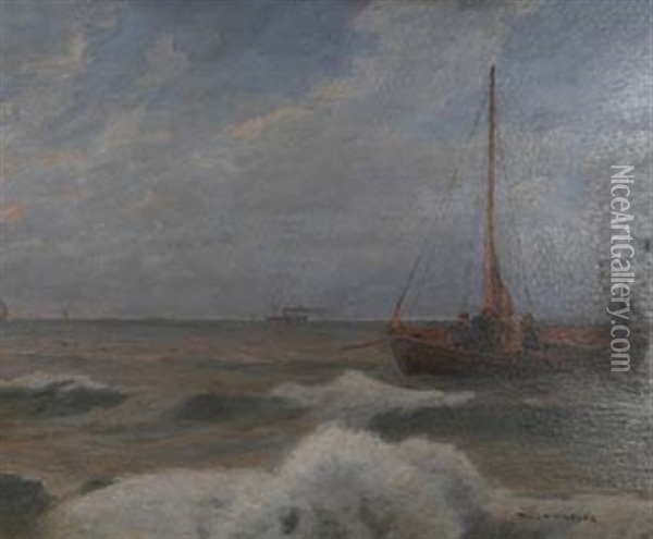 Fischerboot Auf Hoher See Oil Painting - Johanna Dill-Malburg