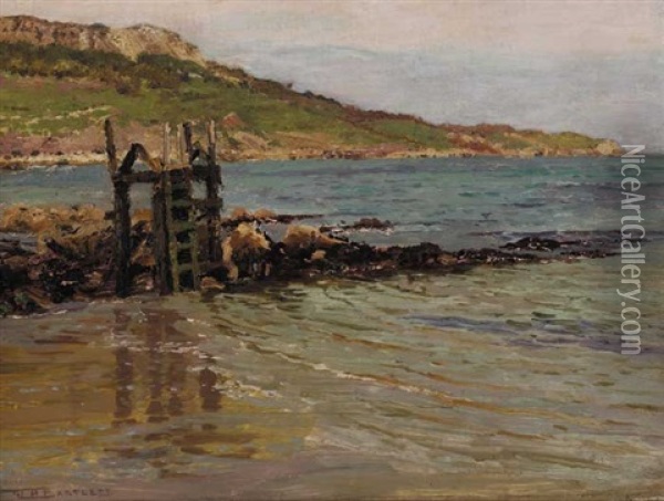 Coastal Scene With Carrageenan Drying Rack Oil Painting - William H. Bartlett
