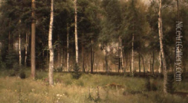 Bjorkskog Oil Painting - Arvid Mauritz Lindstroem