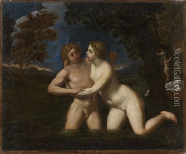 Salmacis Embrassant Hermaphrodite Oil Painting - Francesco Albani