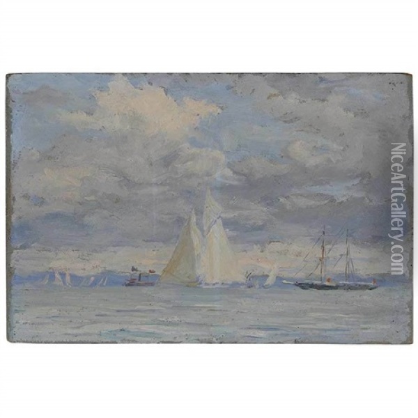 Schooner Yacht Colony Off Larchmont Oil Painting - Reynolds Beal