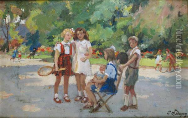 Les Enfants Jouant Au Parc Monceau Oil Painting - Paul Michel Dupuy