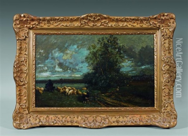 Berger Et Son Troupeau Oil Painting - Jules Dupre