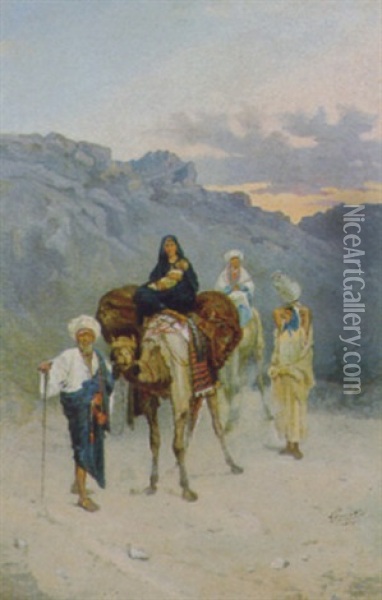 Famiglia Araba Nel Paesaggio Oil Painting - Vincenzo Marinelli