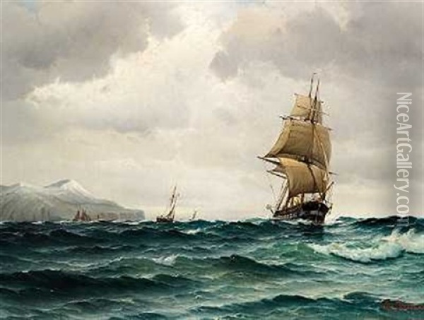 Skibe Ud For Kysten (helgoland?) Oil Painting - Vilhelm Victor Bille