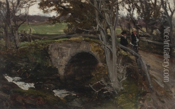 Crossing The Bridge, Near Inveraray Oil Painting - David Farquharson