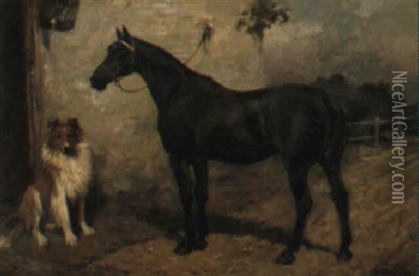 A Hunter With A Collie Oil Painting - John Emms