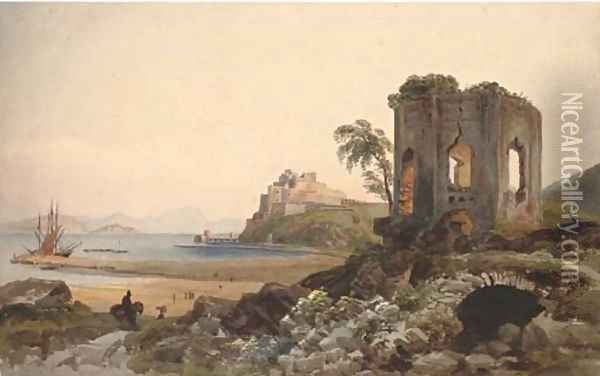 The Castel dell'Ovo on a promontory above the Bay of Naples Oil Painting - Harriet Cheney