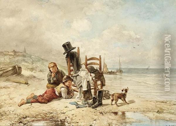 Awaiting The Master's Return Scheveningen Beach Oil Painting - Jan Mari Henri Ten Kate