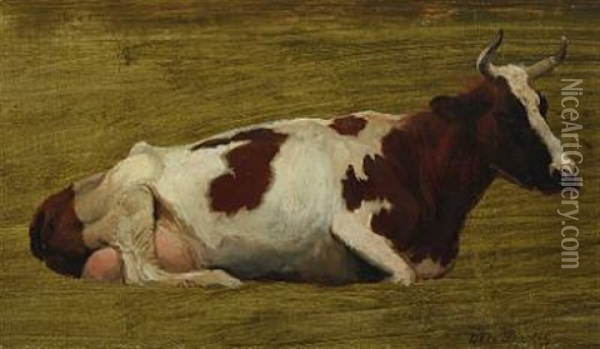 Cow In The Field Oil Painting - Otto Bache