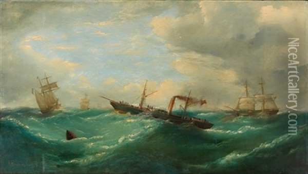 Escena Naval Oil Painting - Raphael Monleon y Torres