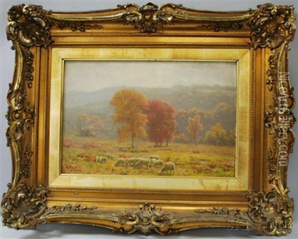 Sheep Out To Pasture, Autumn Oil Painting - Eugene Alonzo Poole