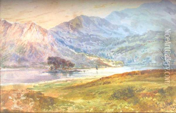 Loch Achray, Signed And Dated 1914, Watercolour, 16 X 25cm Oil Painting - John Wilson Hepple