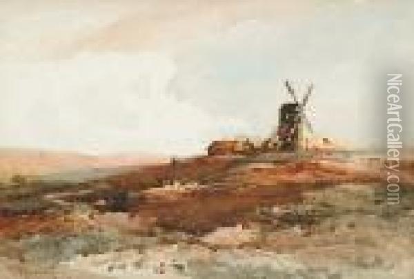 Rural Landscape With A Windmill Oil Painting - Charles Harrington