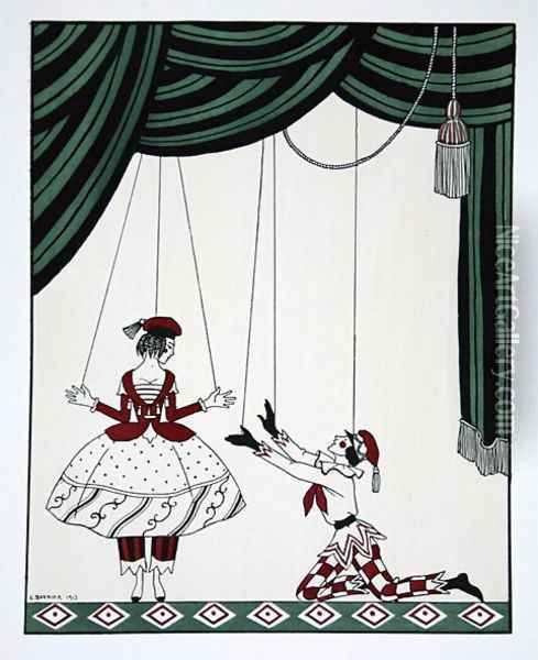 Petroushka, from the series Designs on the dances of Vaslav Nijinsky 1889-1950. Georges Barbier 1882-1932, Pochoir Print Oil Painting - Mikhail Shibanov