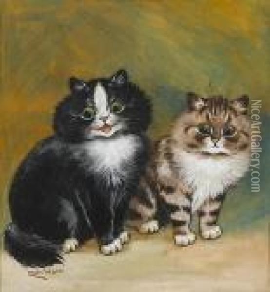 Two Little Kittens Oil Painting - Louis William Wain