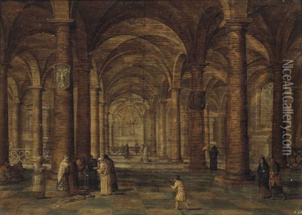 A Church Interior With Christ Amongst The Doctors Oil Painting - Jan van Vucht