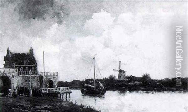 A River Scene Oil Painting - Hermanus Koekkoek the Younger