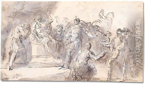 A classical scene of judgment Oil Painting - Domenico Mondo