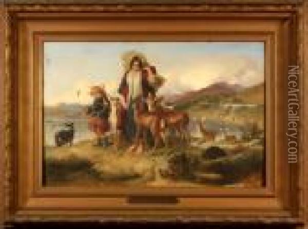''paesaggio Con Pastorella E Cerbiatti'' Oil Painting - Landseer, Sir Edwin