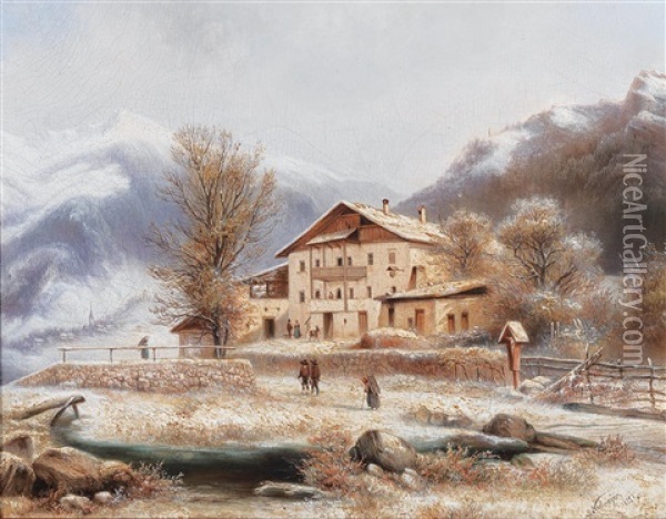 Roadside Inn On The Katschberg Pass Oil Painting - Ludwig Neelmeyer