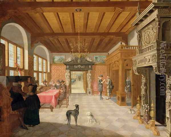 Interior of a Hall with Figures Oil Painting - Nicolaes de Gyselaer