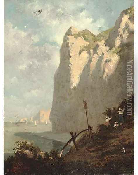 Picking berries at the Berck cliffs Oil Painting - Albert Lebourg