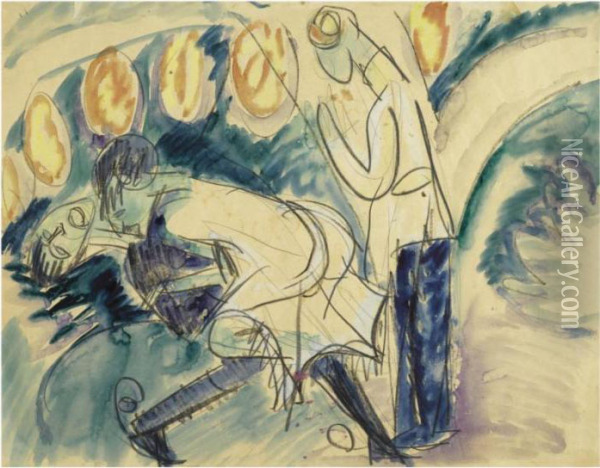 Pantomime Reimann 3 Oil Painting - Ernst Ludwig Kirchner
