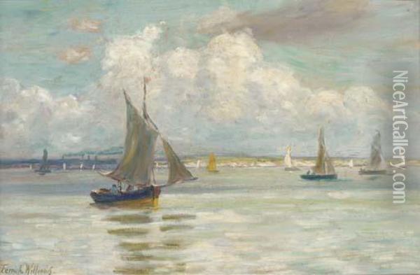 Yachts On The Coast Oil Painting - Terrick John Williams