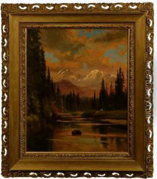 Sun Lit Mountain Landscape Oil Painting - Robert Atkinson Fox