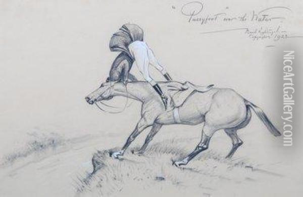 A Chalk And Pastel Drawing Of A Huntsman And Horse 