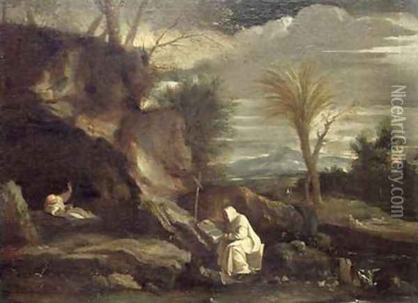 Landscape with Two Carthusian Monks Oil Painting - Pier Francesco Mola