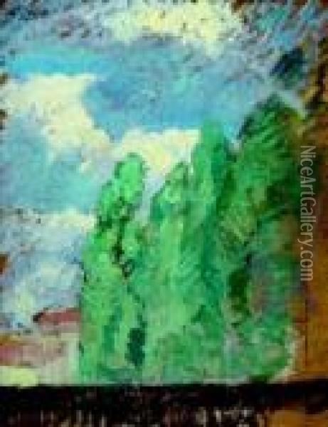 Cipressi Oil Painting - Oscar Ghiglia