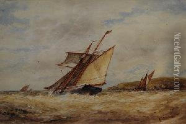 Top Sail Schooner Off The South Coast Oil Painting - Frederick James Aldridge