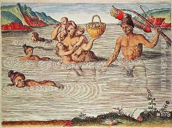 A Family Crossing a River Oil Painting - Jacques le Moyne de Morgues