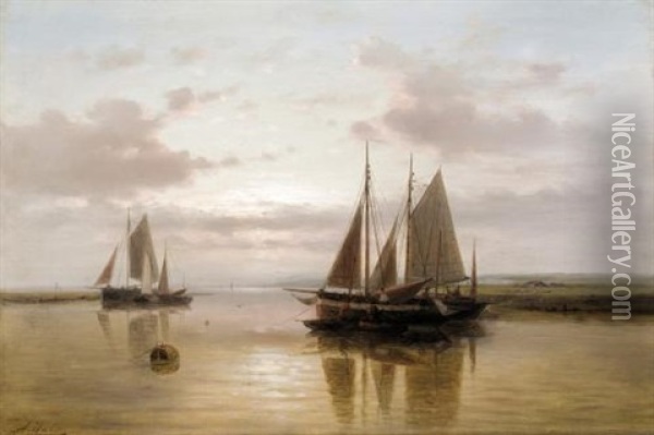 Shipping In A Calm At Sunset Oil Painting - Abraham Hulk the Younger