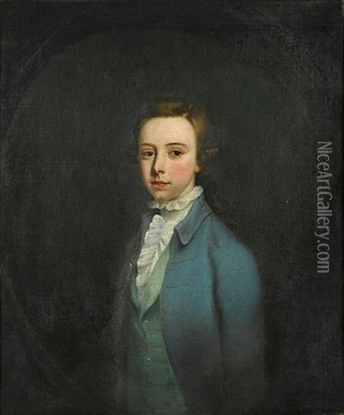 Portrait Of Of A Boy (henry Lidgebird?) Wearing A Blue Coat With A Green Waistcoat Oil Painting - Jeremiah Davison