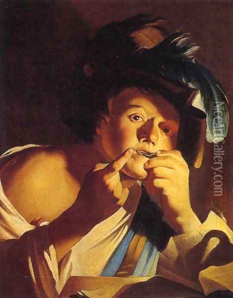 Man Playing a Jew's Harp Oil Painting - Dirck Van Baburen