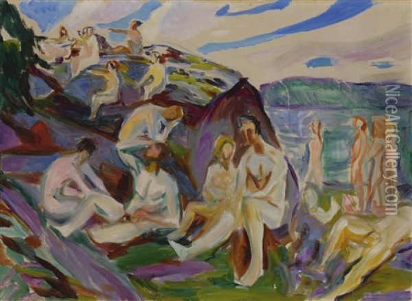 Badende Pa Svaberg (bathers On Rocks) Oil Painting - Edvard Munch