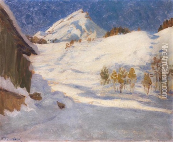 Winterlandschaft Davos Oil Painting - Fritz Overbeck