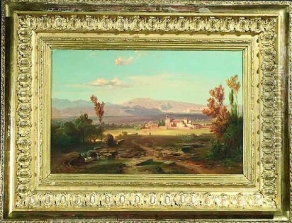 Spanische Landschaft Mit Blick Auf Eine Klosteranlage Oil Painting - Fritz Bamberger