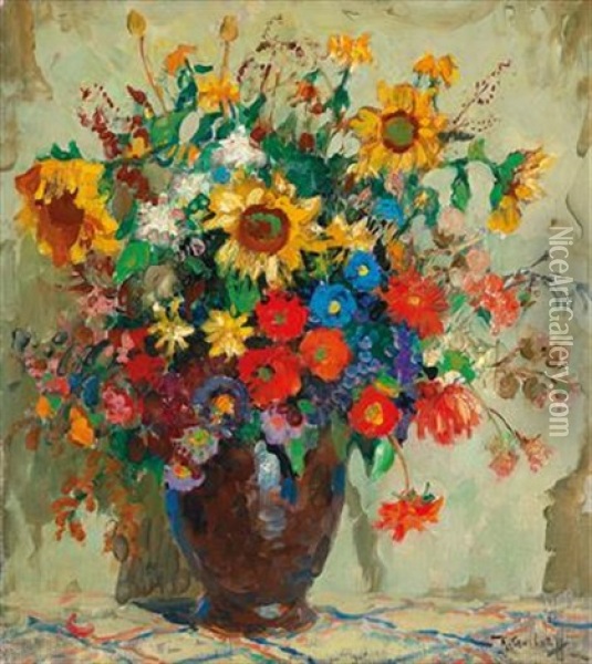 Still Life With Sunflowers Oil Painting - Konstantin Ivanovich Gorbatov