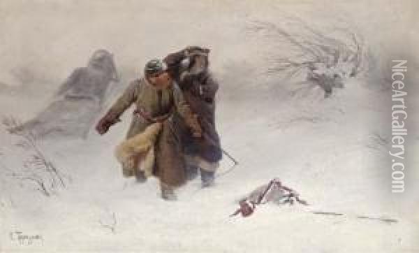 In The Blizzard Oil Painting - Konstantin Aleksandrovich Trutovskii