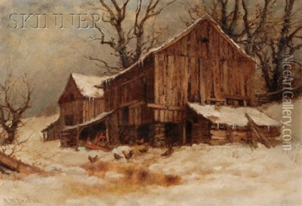 The Old Barn After A Thaw Oil Painting - Robert M. Decker