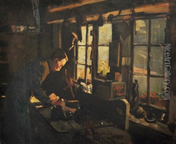 The Shoemaker Oil Painting - Frederick William Leist