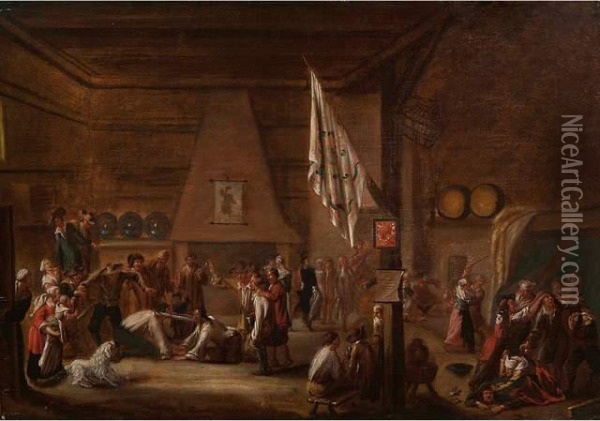 Baptiste Coulon Scene De Rixe Dans Une Taverne Toile. 58 X 81.5 Cm Oil Painting - Jean-Baptiste Coulom