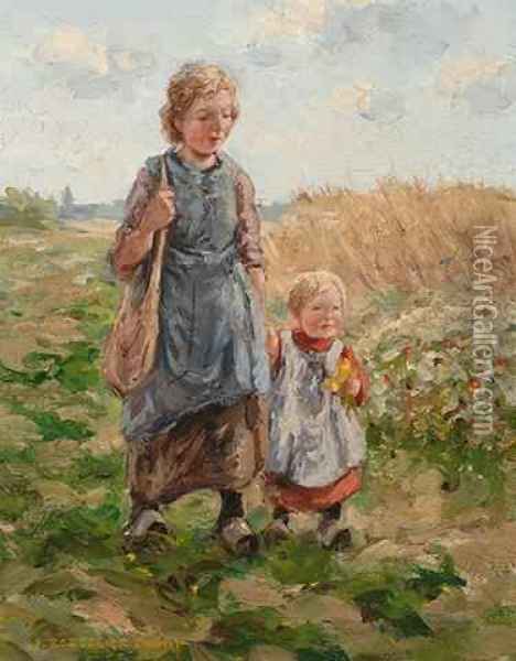 Walking On The Field Oil Painting - Jan Zoetelief Tromp