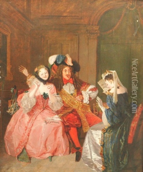 A Scene From Moliere's Comedy, Les Precieuses Ridicules Oil Painting - Alfred Edward Chalon